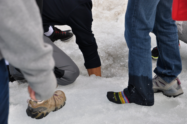 digging for a lost sneaker